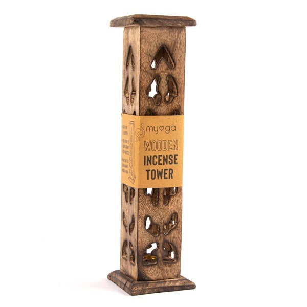 Myga Incense Tower Carved Wood, imported from the UK