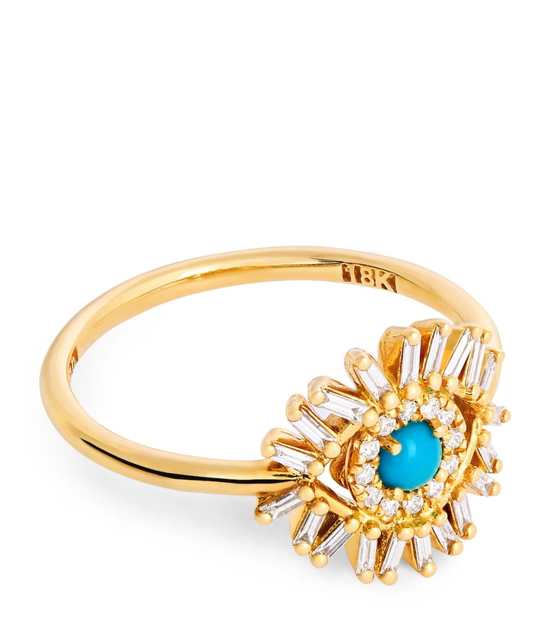 Suzanne Kalan Mini Evil Eye Ring yellow gold turquoise size 6 (British brand)