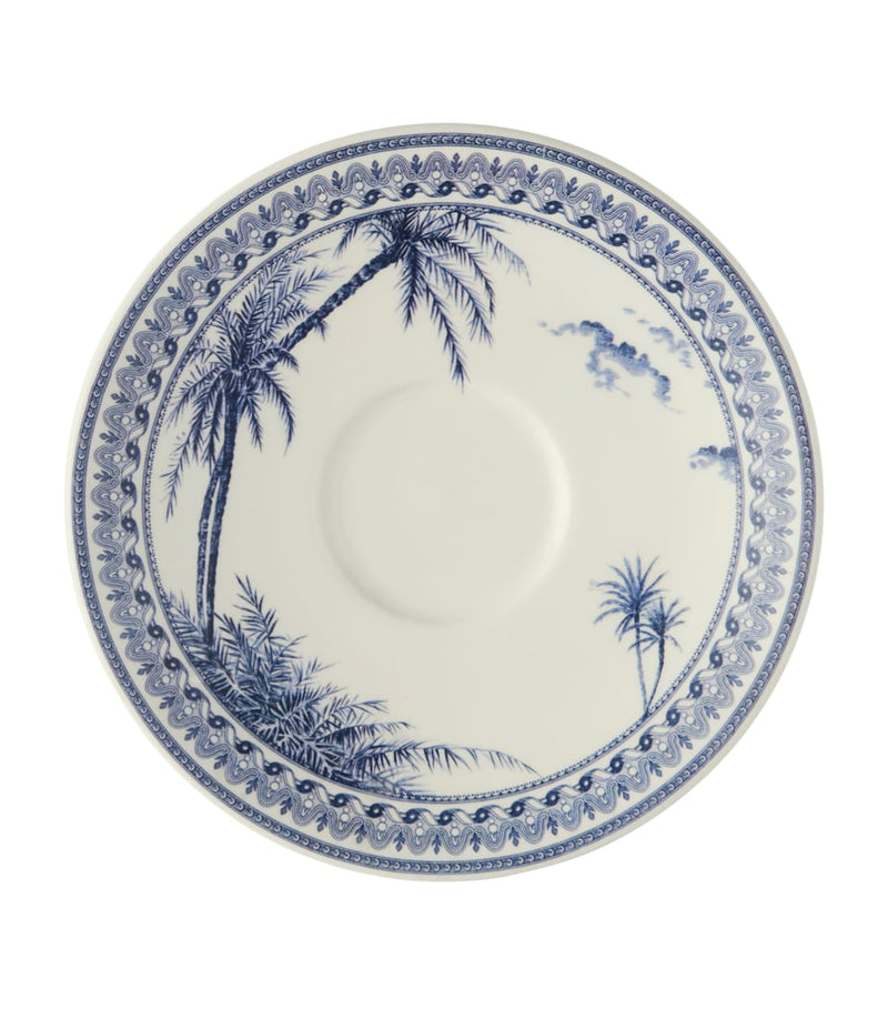 Gien ceramic teacup and saucer blue-and-white transferware, UK version