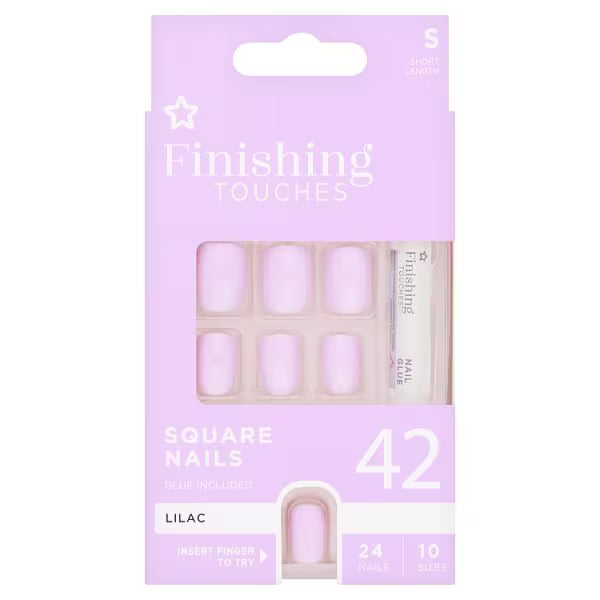 DNR Finishing Touches Lilac Short Square Nails - British product