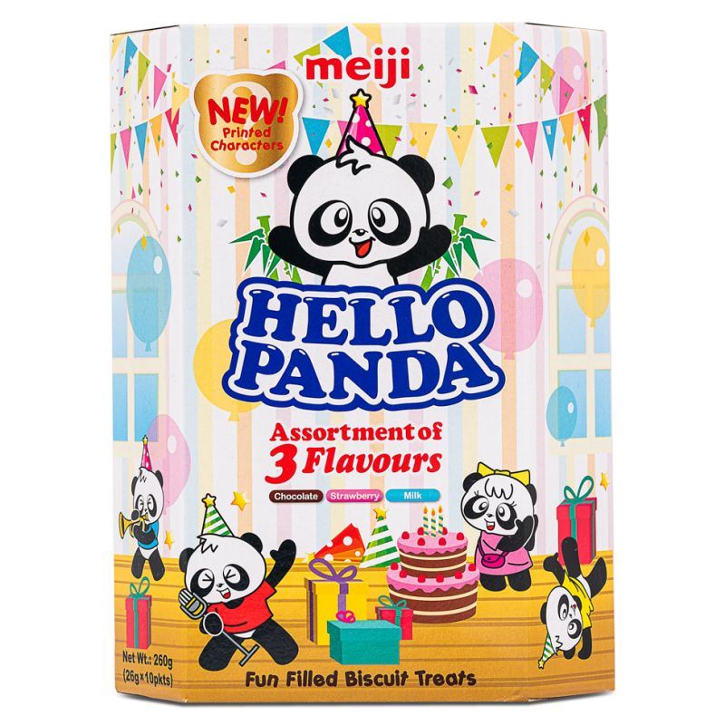Meiji Hello Panda biscuits three-flavour assortment, imported from the UK