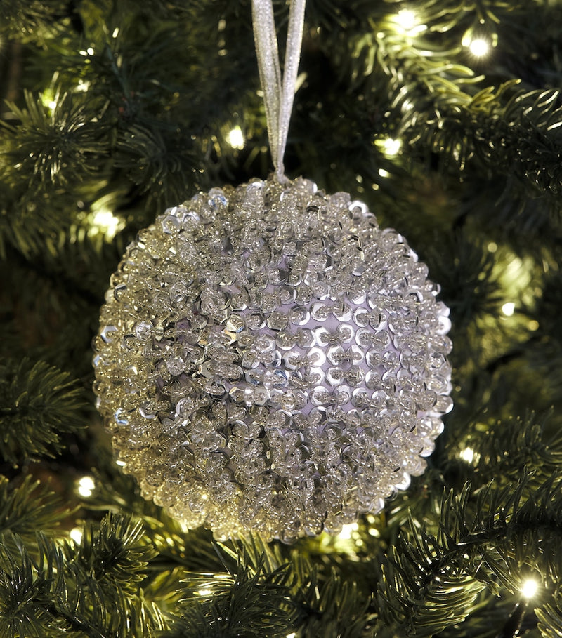 Harrods sequinned bauble white wonder 10cm (British brand)