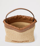 Jimmy Choo raffia drawstring pouch with leather trim, UK version