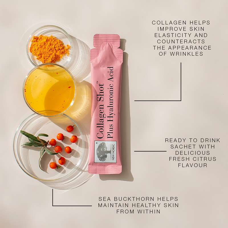 New Nordic Collagen Shot Fresh Citrus 15 Sachets, imported from the UK