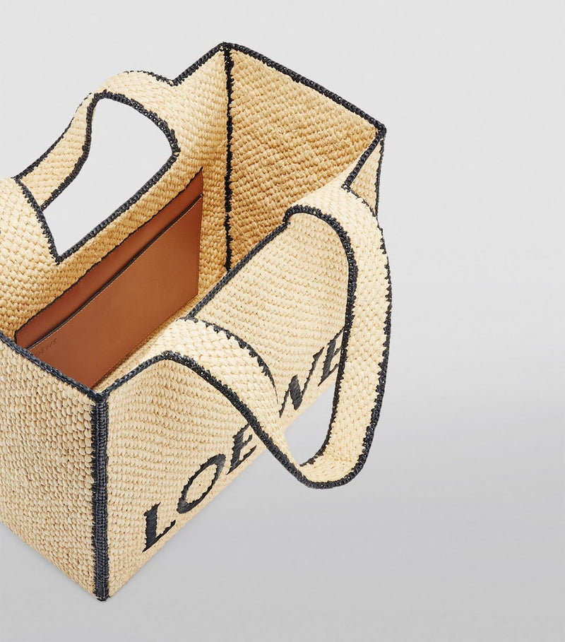 LOEWE Font tote bag in woven raffia with bold lettering (British brand)