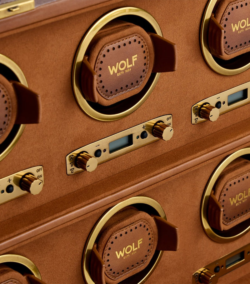 WOLF Brogue 8-piece watch winder box in artificial leather (British brand)