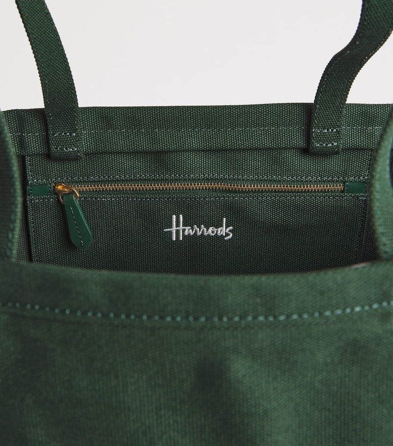 Harrods medium cotton embroidered logo tote bag, UK version