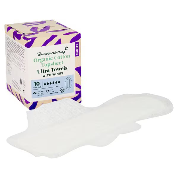 Superdrug Cotton Night Towel x10 Sanitary Pad (British brand)