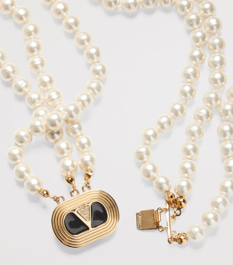 Valentino Garavani Ovalette necklace faux pearl crystal 42cm, imported from the UK
