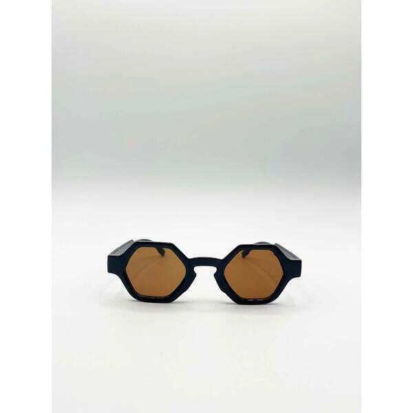 SVNX round hexagon sunglasses in black and brown (British brand)