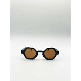 SVNX round hexagon sunglasses in black and brown (British brand)