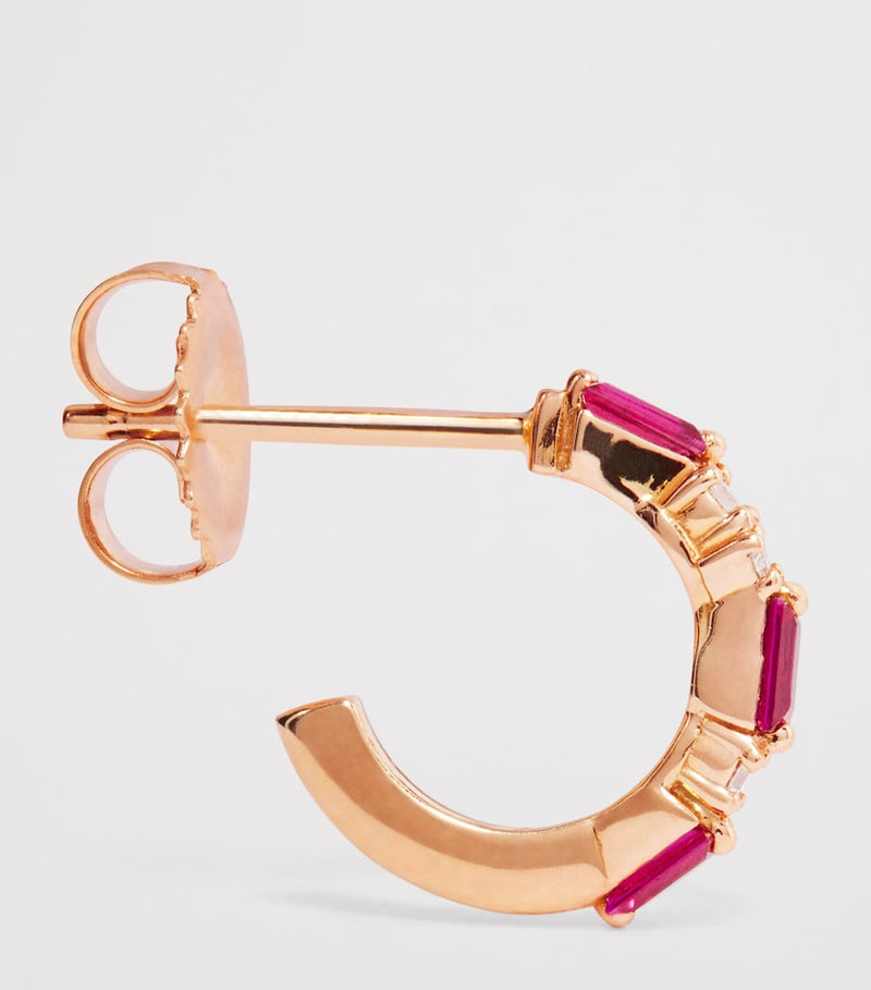 Suzanne Kalan rose gold ruby diamond hoop earrings, imported from the UK