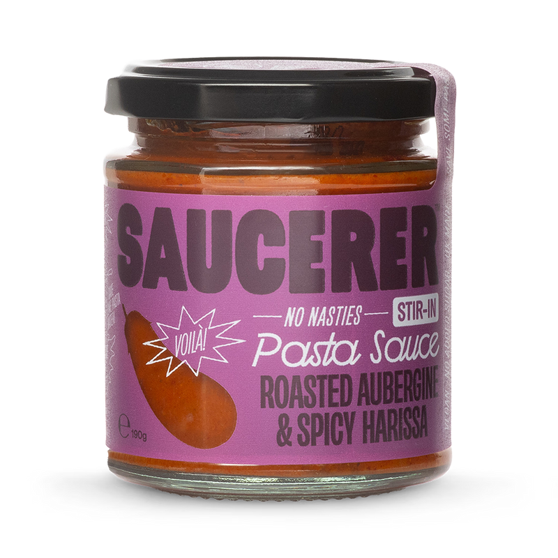 Saucerer roasted aubergine and harissa pasta sauce 190g, imported from the UK
