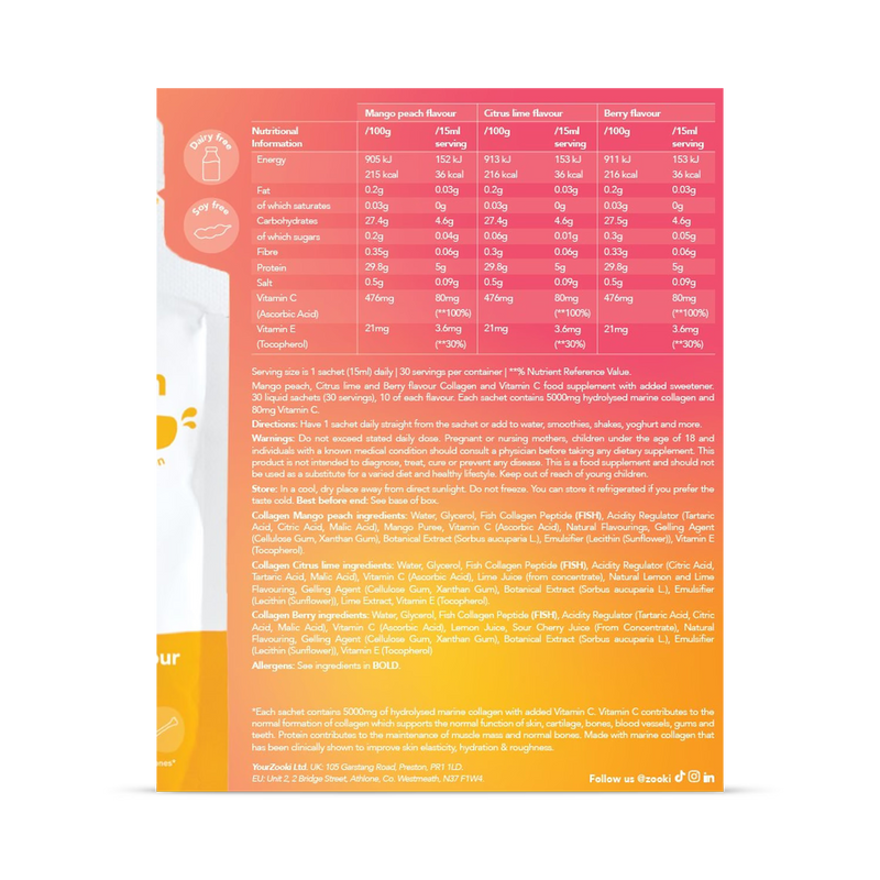 Zooki marine collagen variety pack 30 sachets, UK version
