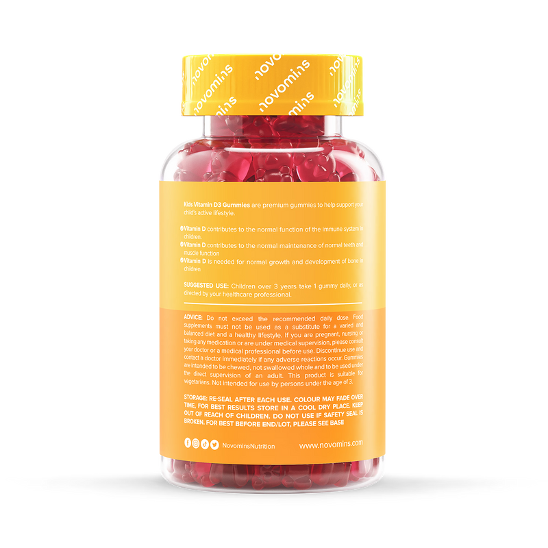 Novomins kids vitamin D3 gummies strawberry 90 gummies, imported from the UK