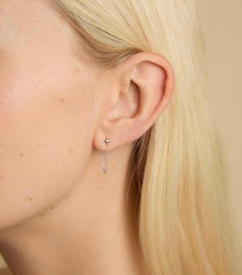 Astrid & Miyu white gold heart chain earrings, UK version