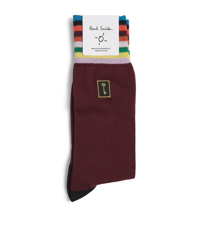 Paul Smith key embroidered socks in organic cotton - British product