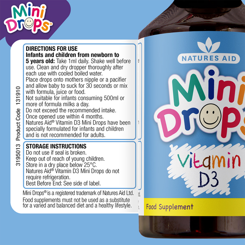 Natures Aid Vitamin D3 Drops Children 50ml, imported from the UK