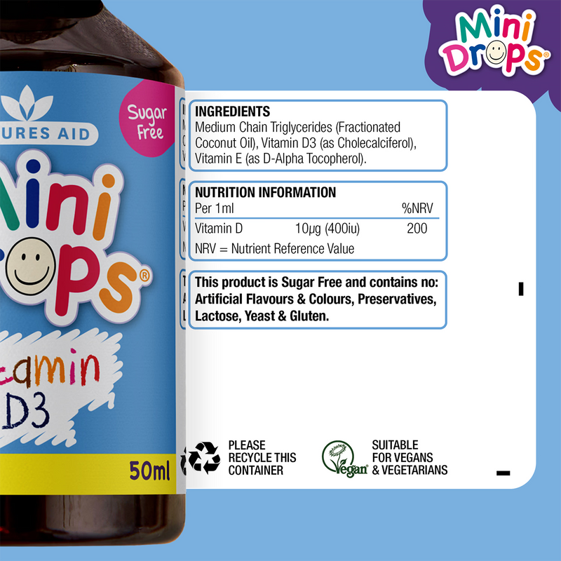 Natures Aid Vitamin D3 Drops Children 50ml, imported from the UK