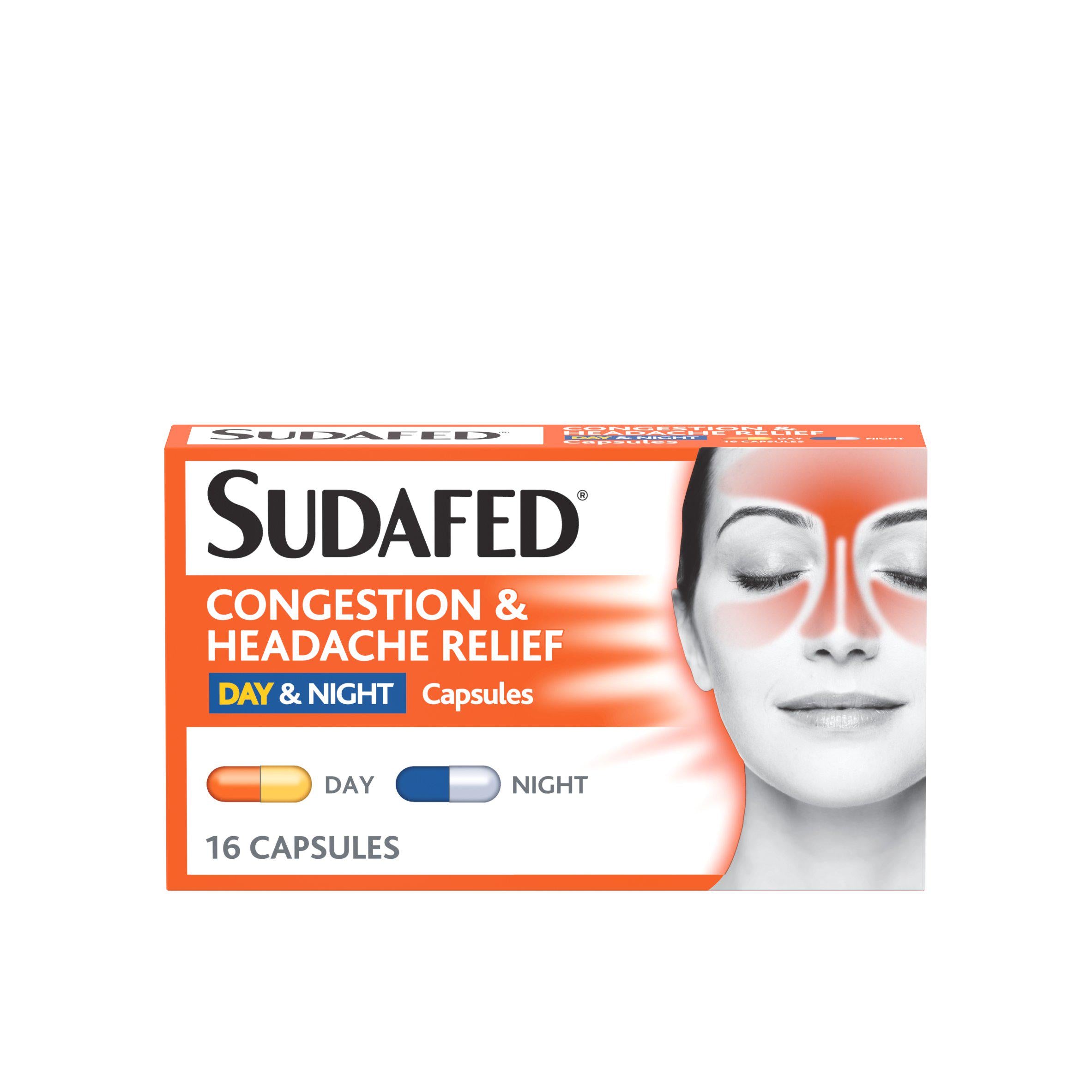 Sudafed Congestion & Headache Relief Capsules, Day & Night x16 cough cold & flu Sainsburys