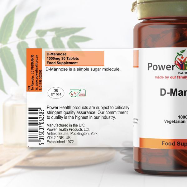 Power Health D-Mannose supplement 1000mg 30 tablets, UK version