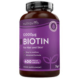 Superdrug Nutravita Biotin Hair Growth Supplement 12,000mcg 400 Vegan Tablets- Buy online at McGrocer