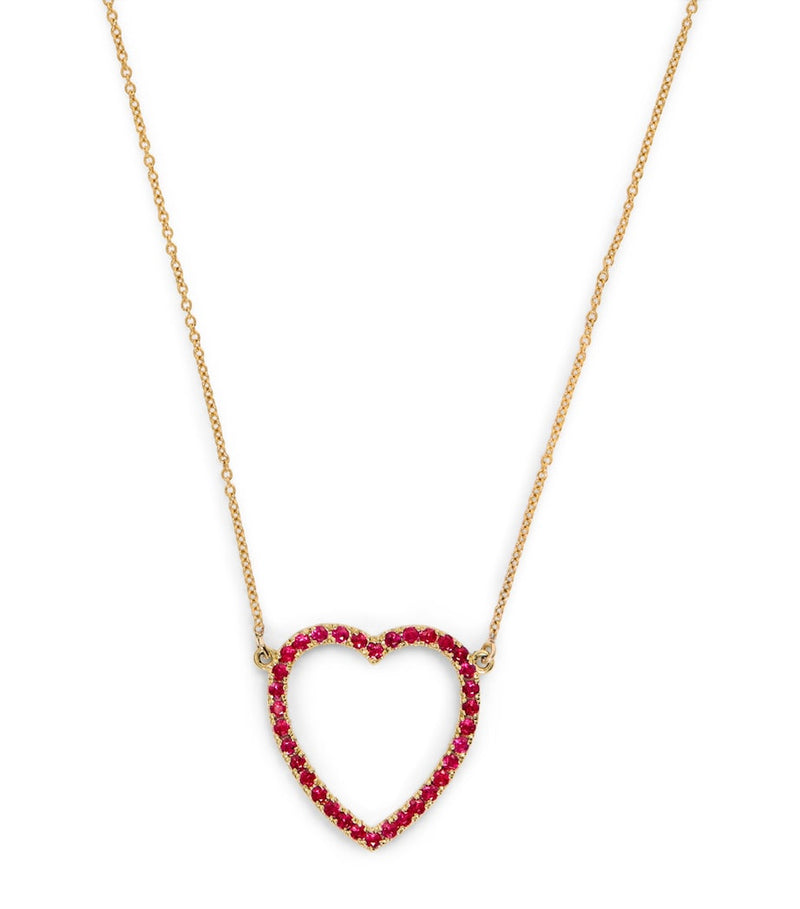 Jennifer Meyer large open heart necklace with rubies, imported from the UK