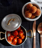 Marcato mini pan set with brushed aluminium pot and gold-tone handle, 12cm, imported from the UK