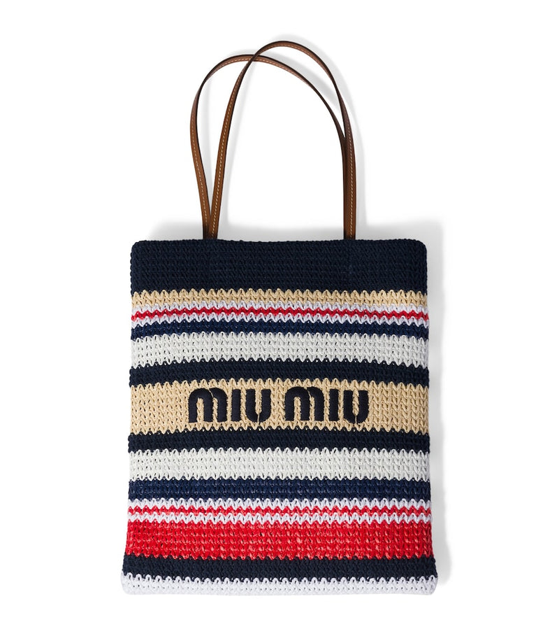 Miu Miu raffia-effect woven tote bag (British brand)