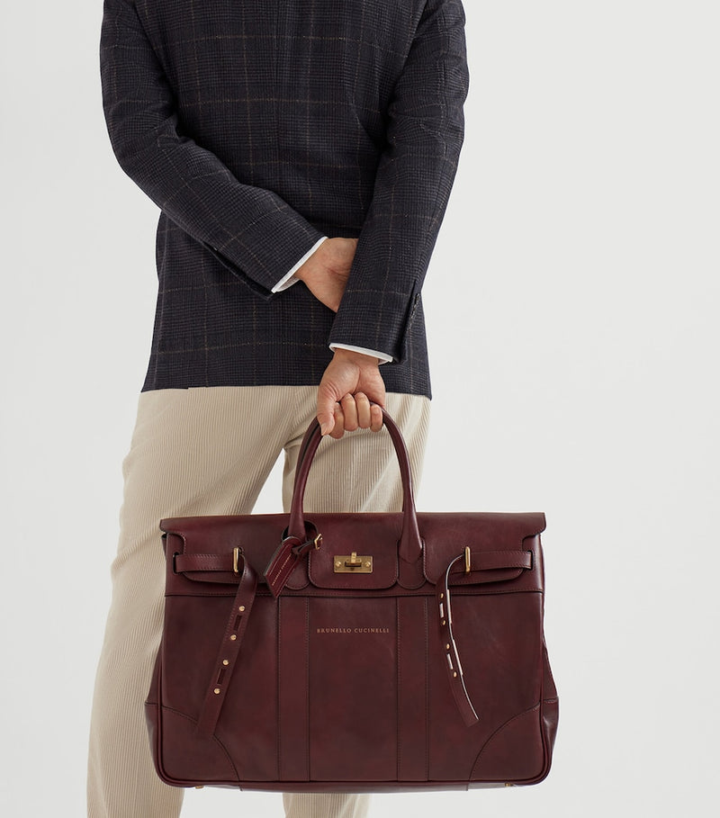 Durable Calfskin Holdall Travel Bag 50x58x25 cm