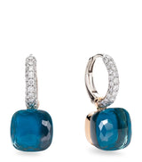 Harrods Pomellato Nudo Drop Earrings in White Gold with London Blue Topaz, Turquoise and Diamonds- Buy online at McGrocer