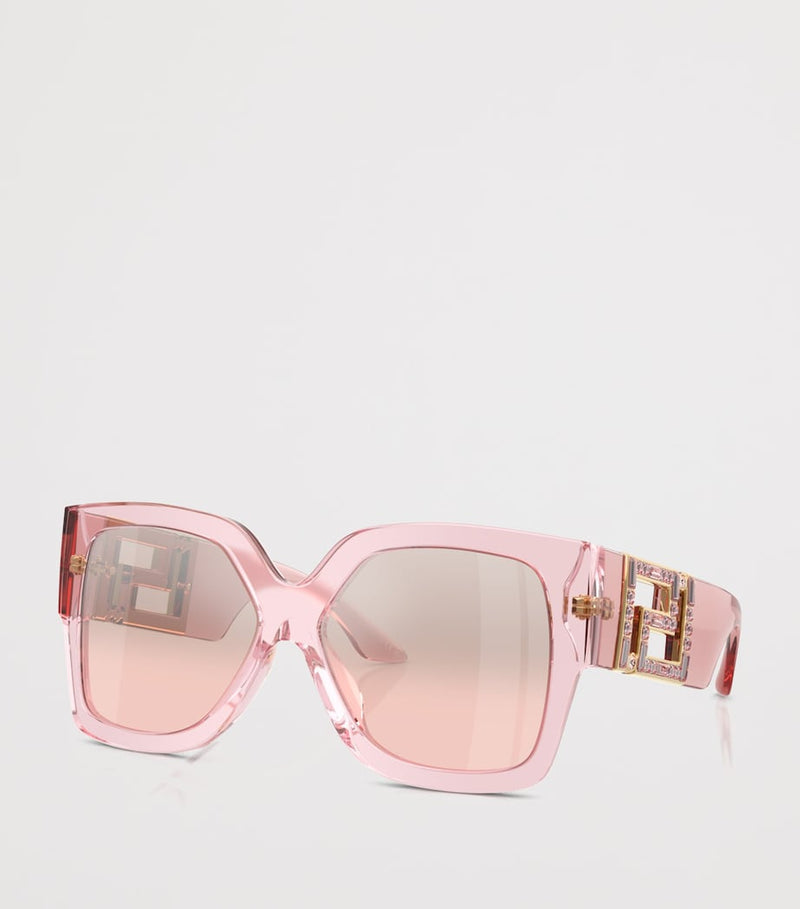 Versace blush pink crystal-embellished rectangle sunglasses, UK version