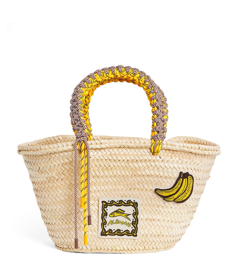 ALEMAIS medium woven Mona basket bag with macrame handles (British brand)