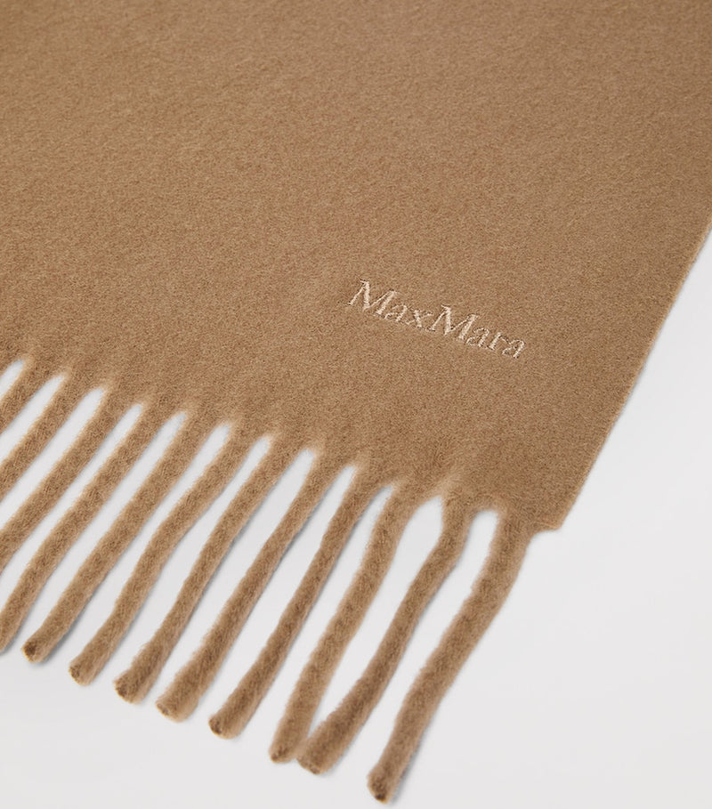 Max Mara wool fringed logo scarf 25x208cm, UK version
