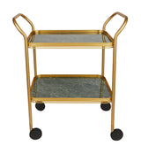 Harrods Hand-Finished Green Marble Two-Tiered Serving Trolley- Buy online at McGrocer