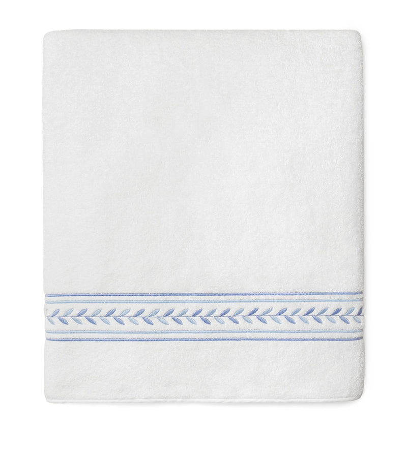 Pratesi cotton bath sheet 40x70cm embroidered laurel motif, imported from the UK