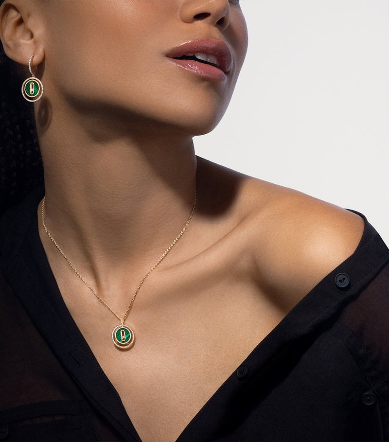 Messika Lucky Move diamond malachite earrings, UK version