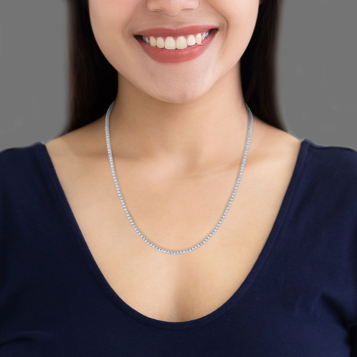 5.00ctw Round Brilliant Cut Diamond Tennis Necklace, 14ct White Gold - McGrocer