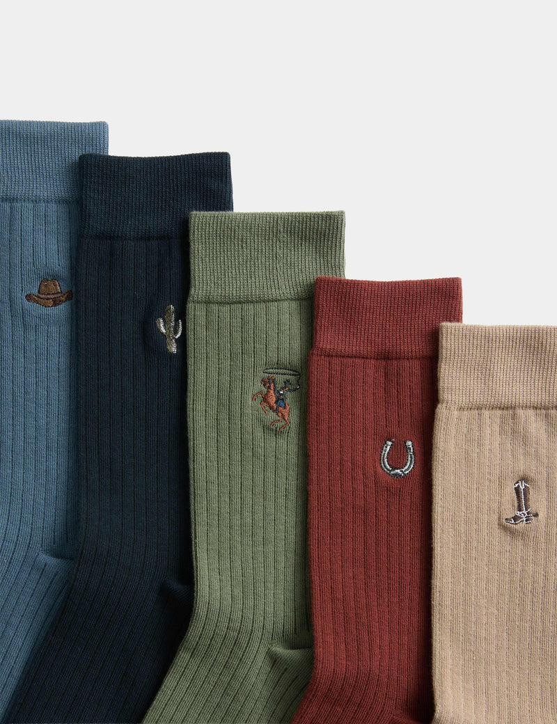 M&S Cool & Fresh Western cowboy socks 5 pack (British brand)