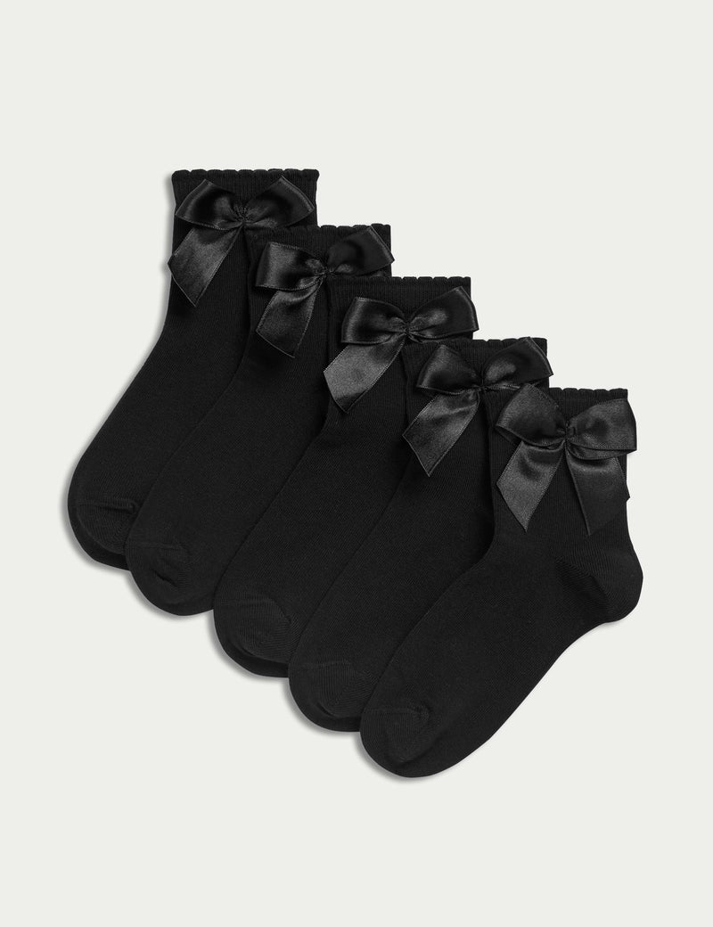 Cotton rich ankle bow socks 5 pack sizes 6-7 - British product