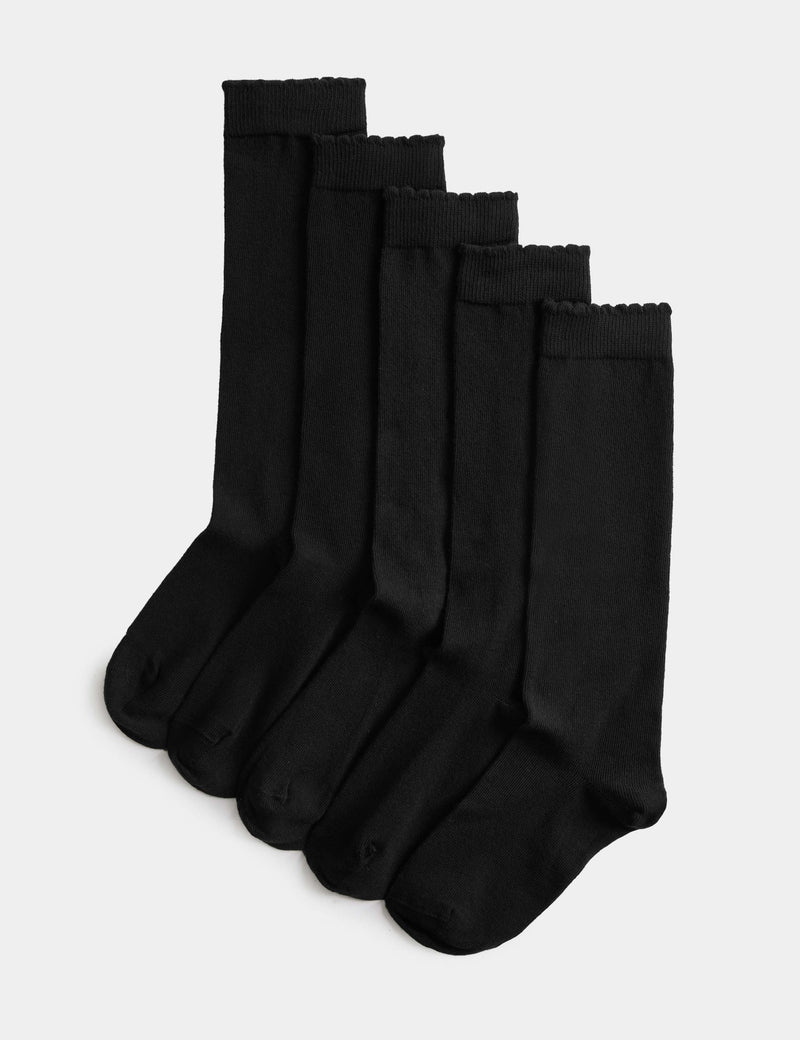 Cotton rich knee high socks 5-pack sizes 6 to 7, imported from the UK