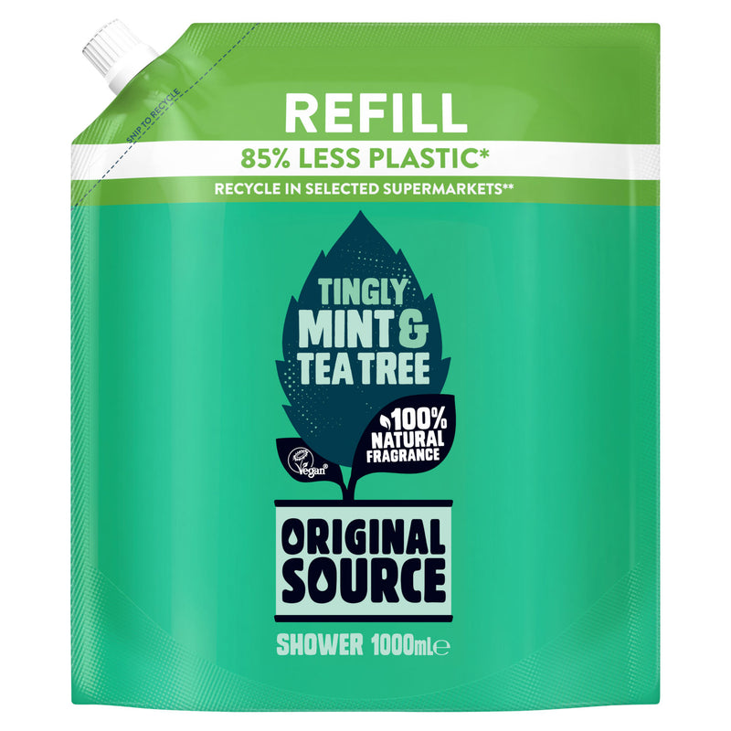 Original Source mint tea tree shower refill 1000ml, imported from the UK