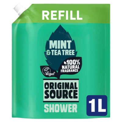 Original Source mint tea tree shower refill 1000ml, imported from the UK