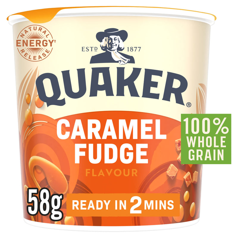 Quaker Caramel Fudge Porridge Pot 58g, imported from the UK