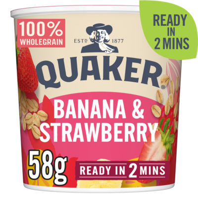 Quaker Banana & Strawberry Porridge Pot 58g, imported from the UK