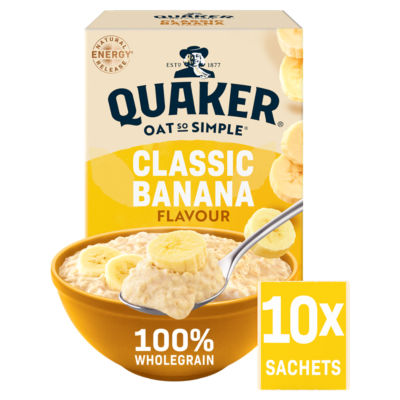 Quaker classic banana porridge sachets 10x34.8g, imported from the UK