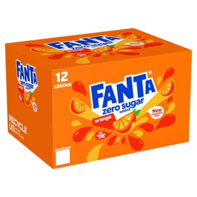 Fanta orange zero sugar soft drink 12 x 330ml, UK version