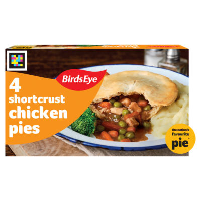 Birds Eye four shortcrust chicken pies 620g pack - British product