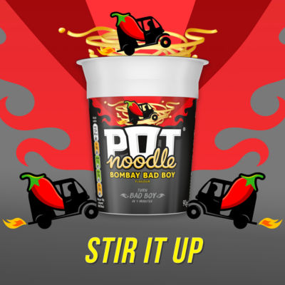 Pot Noodle Bombay Bad Boy instant noodle pot 90g, imported from the UK