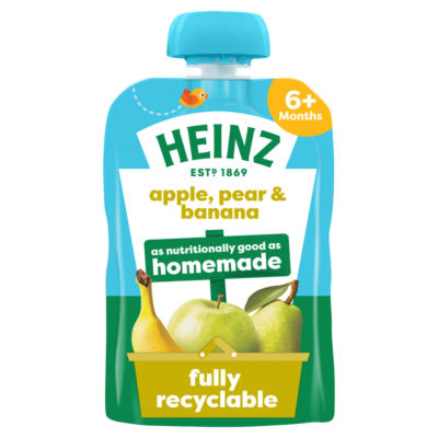 Heinz apple, pear and banana smooth puree 100g, UK version